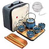Chinese/Japanese Tea Set, Tea Sets for Women/Adults,Gongfu/Porcelain Tea Set,Tea tray and Filter Included,Suitable for Picnic and tTravel