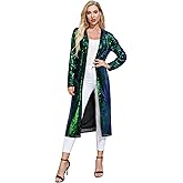 KANCY KOLE Women's Long Sequin Jacket, Sparkly Open Front Evening Blazer, Glitter Formal Clothes Cocktail Wedding Party