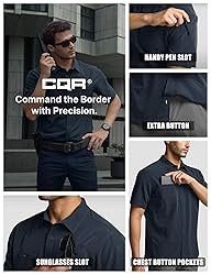 CQR Men's Short Sleeve Tactical Shirts, UPF