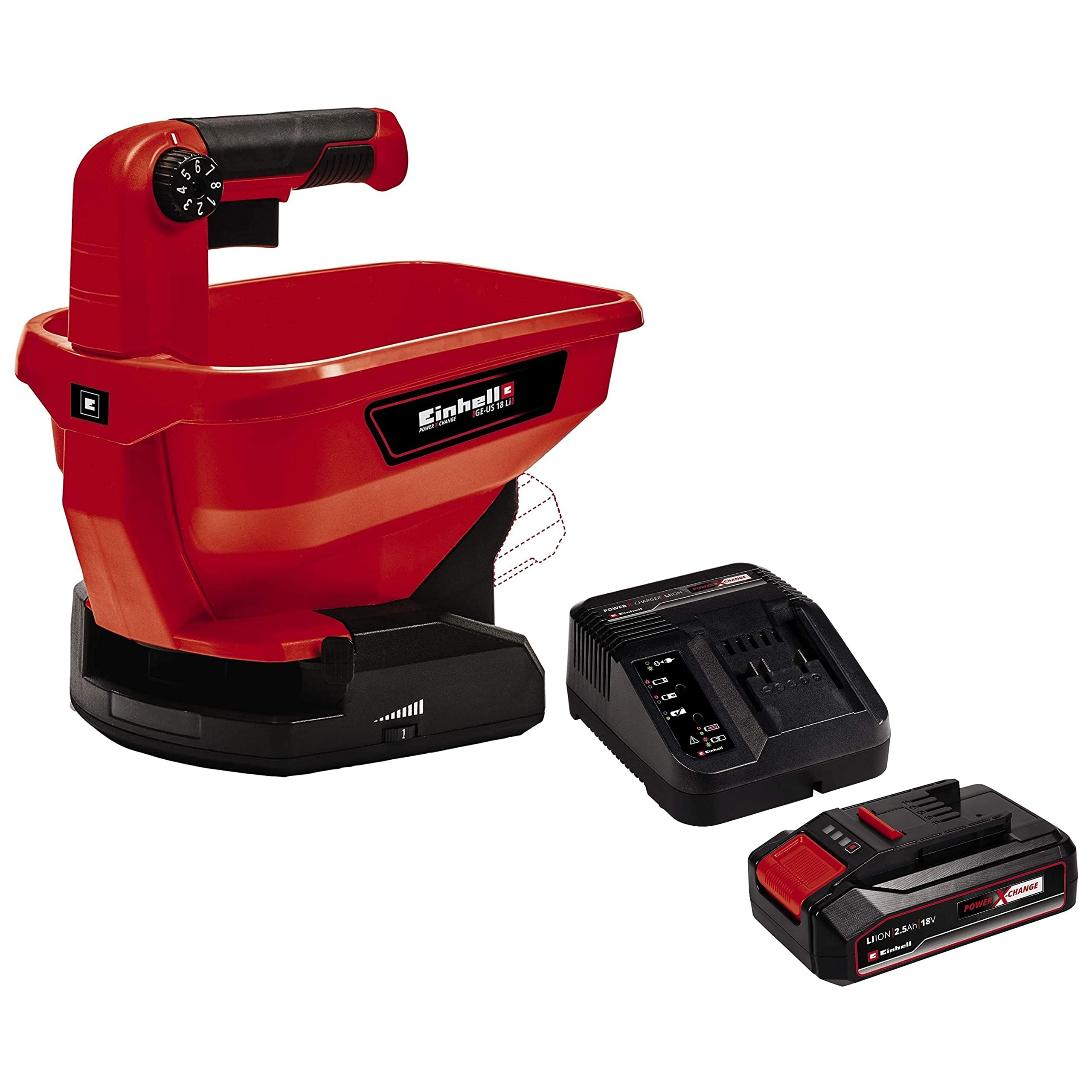 Einhell Power X-Change 18V Cordless Spreader With Battery And Charger - Adjustable Scatter Width, Variable Flow Rate, For Fertilizer, Grass Seed, Salt and Grit - GE-US 18 Li Kit