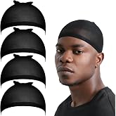 Fandamei Wig Cap for Men, 4PCS Black Hair Stocking Cap, Nylon Wig Caps Black, Hair Net for Men, Stretchy, Natural, Lightweight Wave Caps
