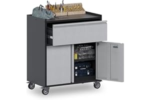 Reemoon Metal Garage Storage Cabinet with Wheels and Doors, Rolling Tool Cabinets with Shelves and 1 Drawer,Required Assembly,Black and Gray