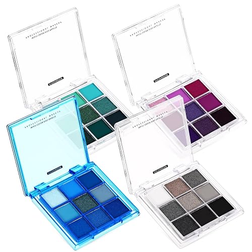 Healeved 4 Pcs Eyeshadow Palettes - Highly Pigmented, Multi-Color Makeup Palette for Women,Includes Smokey, Blue, Purple, and Green Shades