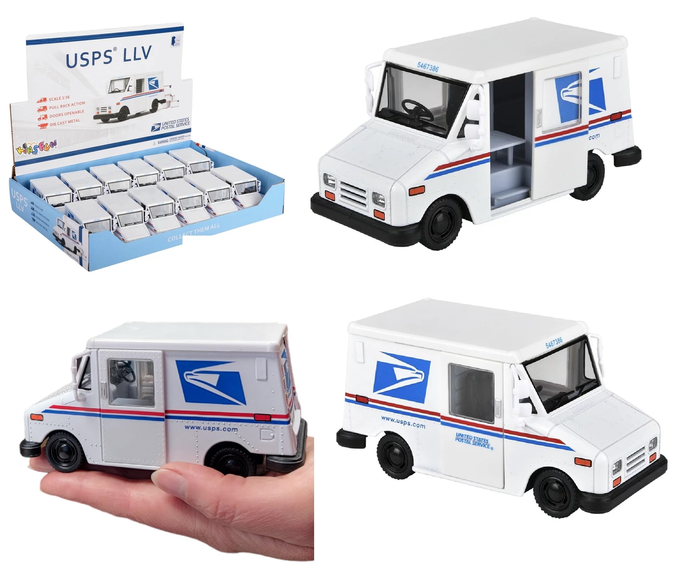 Photo 1 of ZUGAR LAND Diecast Pull Back US Postal Service Mail Delivery Truck (5") Metal United States Post Office Truck with Pullback Motion. US Postal Service LLV 1:36 Scale (1 Pack)