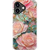 STARVIP for iPhone 17 Case Cute - Wireless Charging Compatible - Dual-Layer Hard Shell + Silicone Cover - Aesthetic Protective Trendy Phone Case for Women - Blooming Pink Rose