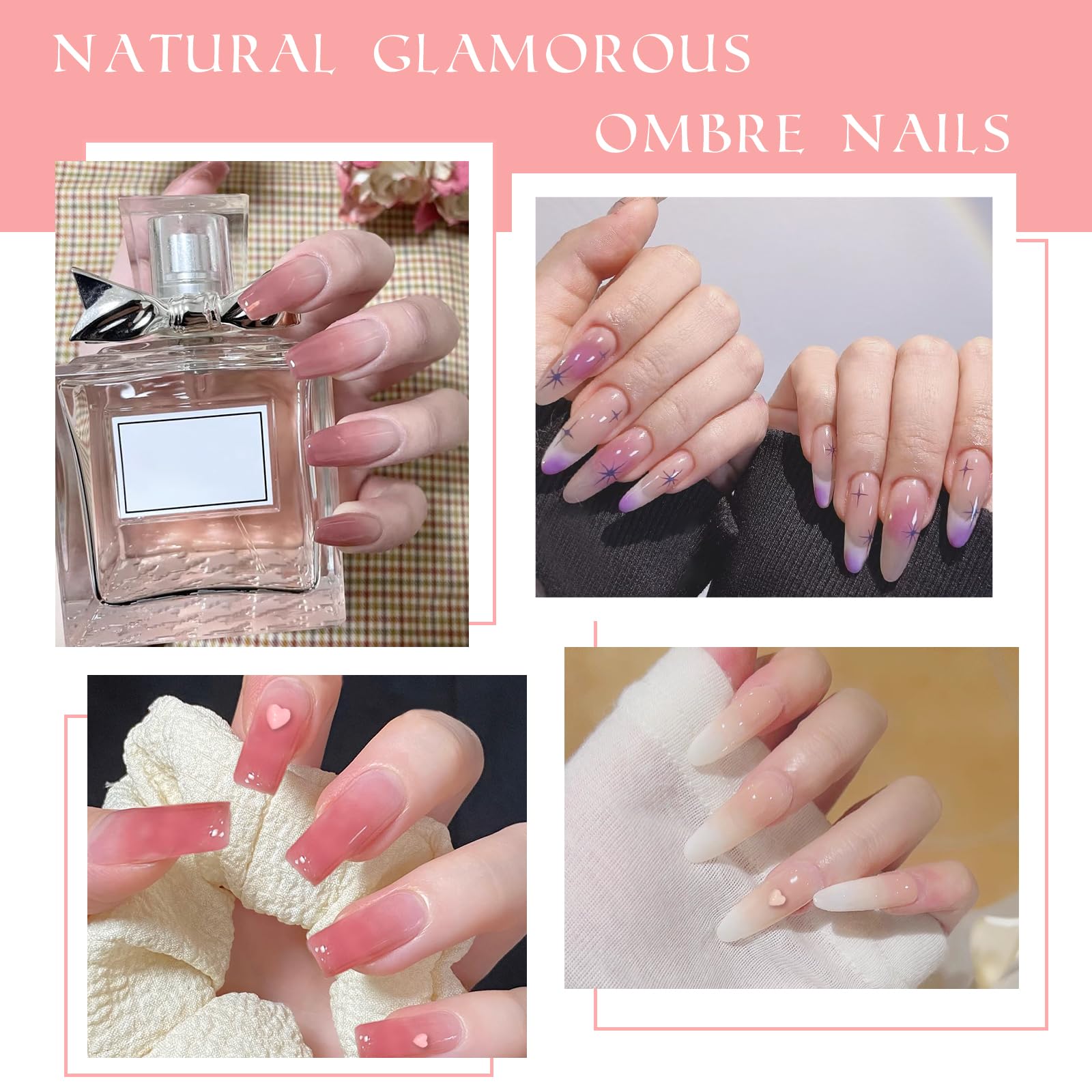 U-Shinein Gradient Painting Gel, 9 Colors Ombre Gel Nail Polish with 100Pcs Nail Sponges & 4 Claws Metal Grabber, Sponging Gel Nail Polish for Ombre Nails Aura Nails, French Manicure DIY Nail Art (01) - Image 2