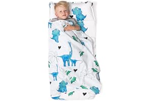 JumpOff Jo Nap Mat for Kids - Cozy Kids Rest Mat with Removable Pillow and Ultra Soft Blanket for Preschool, Daycare, and Sleepovers - Blue Dino