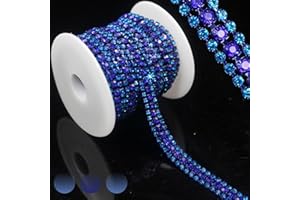 PEARLY JUN 3 Yards 3 Rows Capri Blue Rhinestone Chain Bling Crystal Trips Diamond Applique Silver Fringe Trim for Crafts Dress Applique Clothing Sewing Embellishments