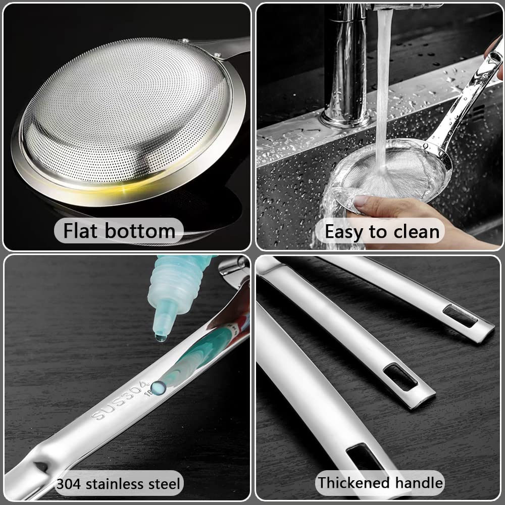 Sieve Fine Mesh Strainer Set Stainless Steel Metal Flat Cooking Skimmer Ladle Colander With Handle Food Strainer Kitchen Tools For Kitchen Baking Oil Filter Flour Sifter Foam,L M Small 3Pack