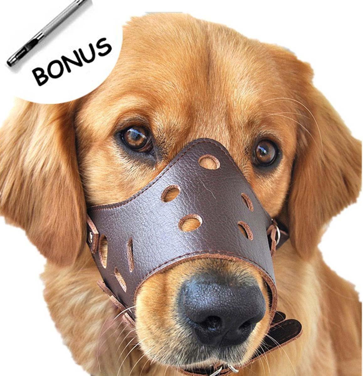 photoiscool Dog Muzzle Leather, Adjustable Anti-Biting Dog Leather Muzzle, Breathable Safety Pet Puppy Muzzles Mask for Biting and Barking (Stop Dogs from Biting, Barking, and Chewing)