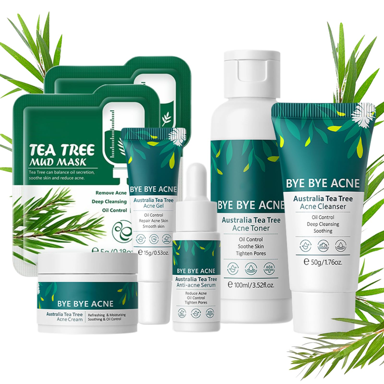 Leogony 7PCS Skincare Set for Teenagers Girls & Boys, Acne Skin Care Set for Teenage, Tea Tree Face Wash Gift for Mens Woman