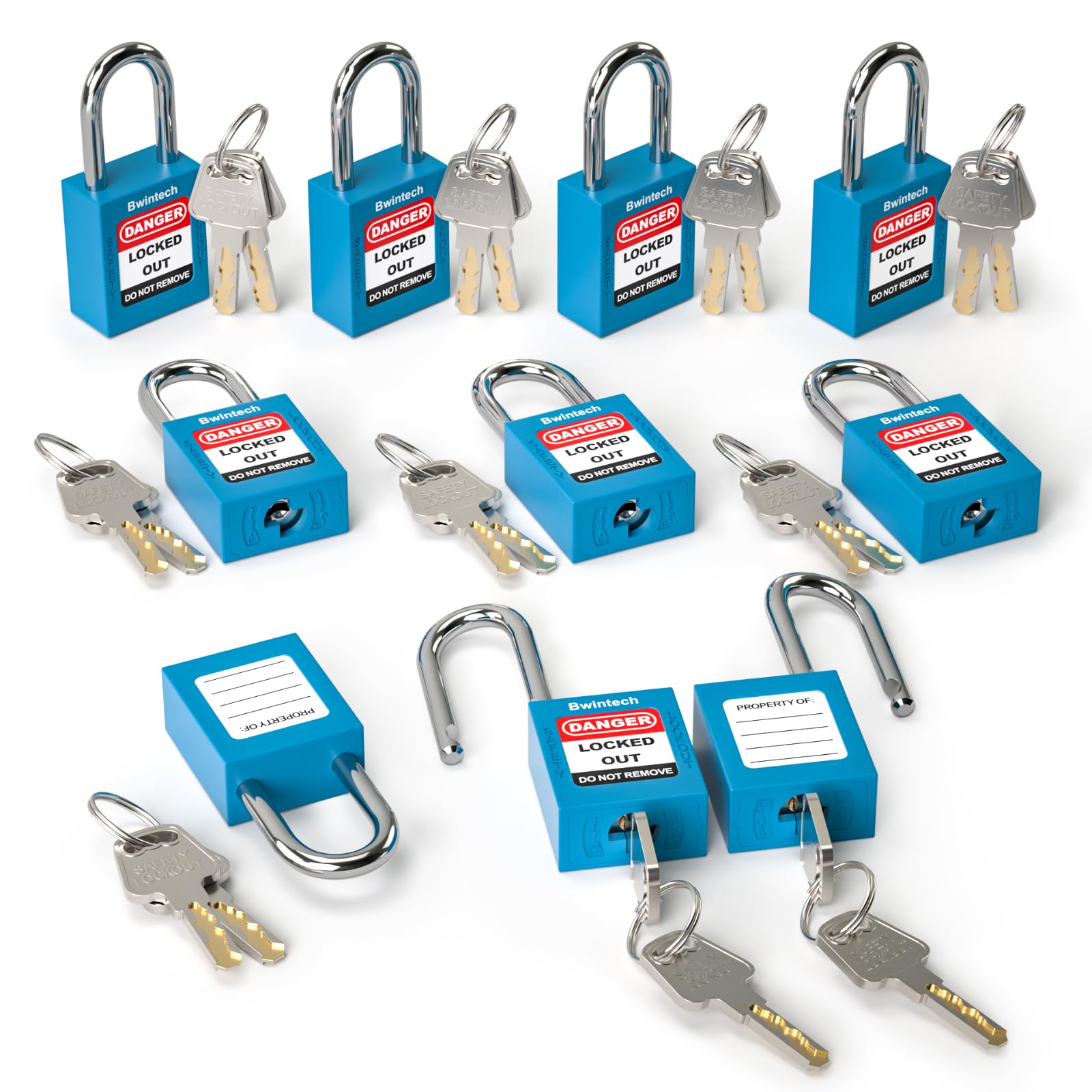 Bwintech 10 Pcs 38MM Keyed Different Blue Safety Padlock Lockout Tagout Lock for Lock Out Tag Out Stations and Devices — image 1