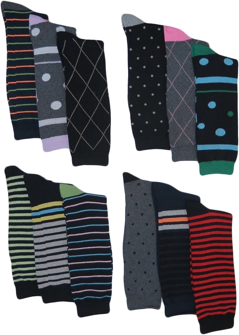 Men's Pattern,Designed Dress Socks,Nice Designs As picture 12 Pairs, Size 10-13