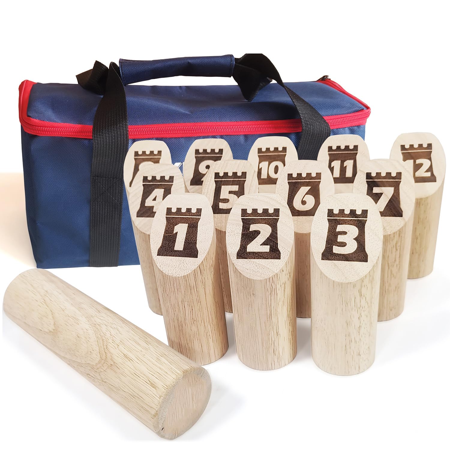 Number Kubb Stick Throwing Game Toss Game with Hardwood Pins Including Carry Bag Outdoor Family Games set