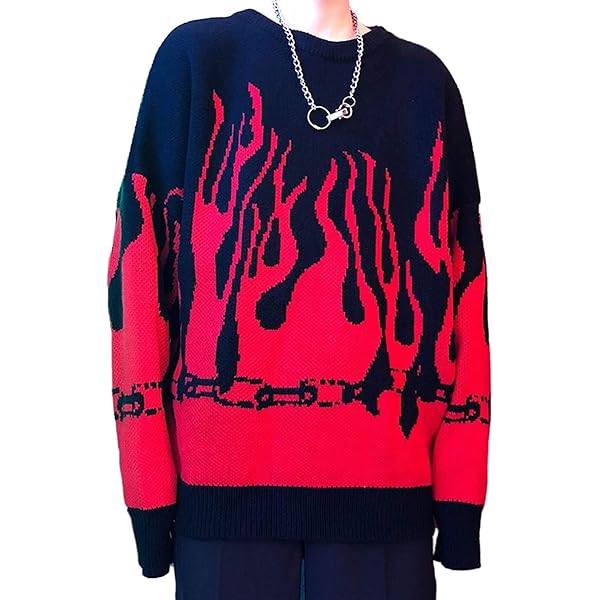Women Sweater Long Sleeve Flame Bat Sleeve Jumper Oversized Casual