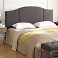 24KF Middle Century Dark Gray Upholstered Foldable Headboard with Antique Brass Nail Heads Trim King/California King headboard-60232-Dark Gray