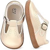 STQ Wide Toe Box Toddler Mary Jane Dress Shoes Zero Drop Girls Ballet Flats for Party School Uniform Shoe with Hook and Loops