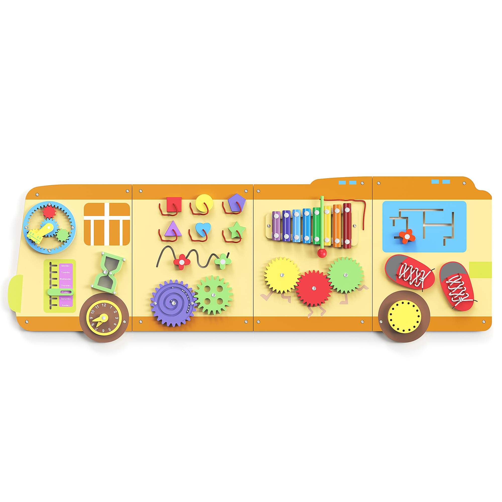 Photo 1 of BlueWood School Bus Wall Busy Board Panels, Toddler Learning Activity Center, Montessori Philosophy Sensory, Educational Toys, Conducive to All-Round Development