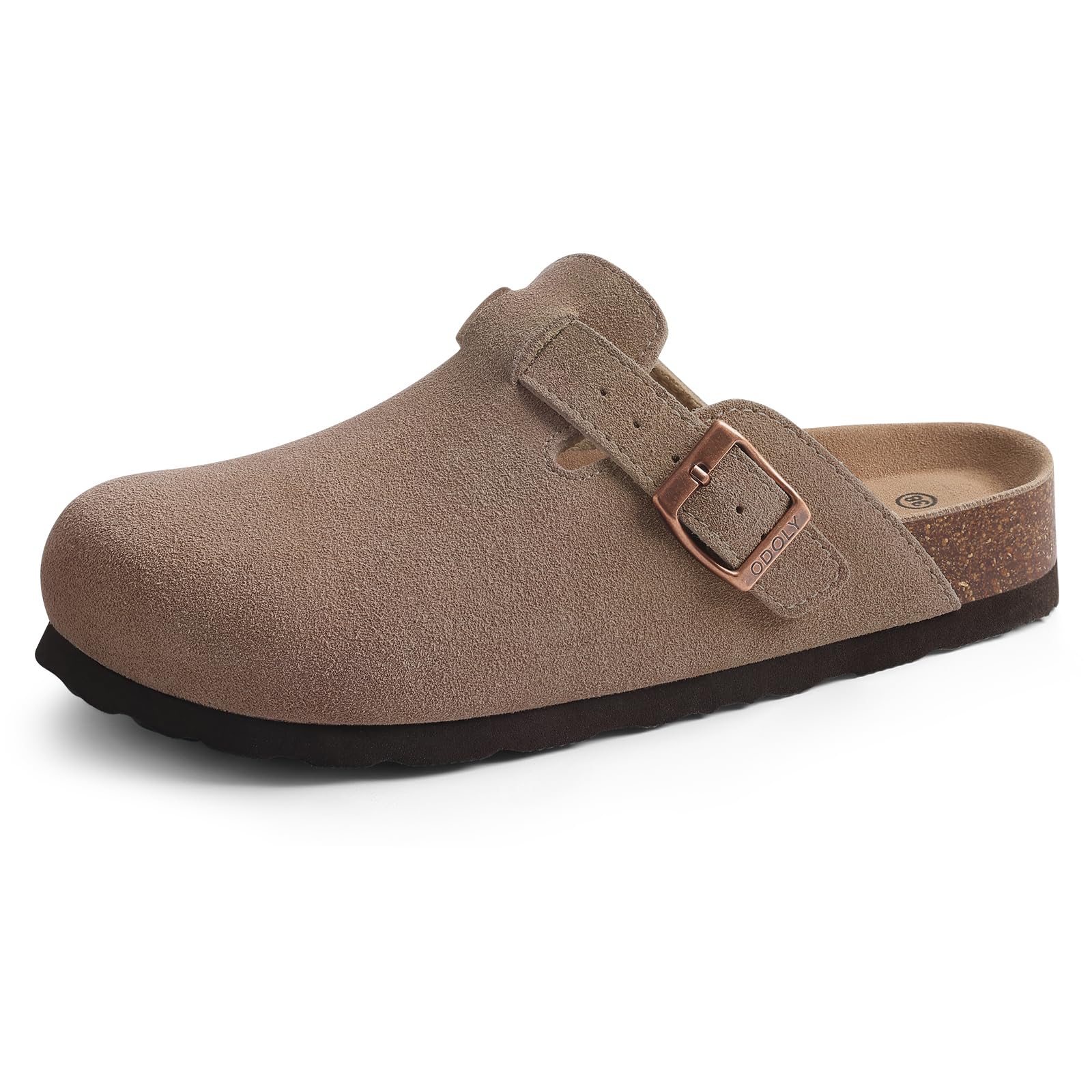 Photo 1 of ODOLY Genuine Suede Clogs for Women Men Soft Cork Footbed Leather Mules Comfort Potato Shoes with Arch Support, Mocha 40