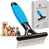 Undercoat Rake for Dogs, Deshedding Dematting Comb for Mats &amp; Tangles | Alternating Long &amp; Short Stainless Steel Teeth Cut Mats &amp; Tangles, Rounded Pins, Undercoat Rake for Long Haired Dogs