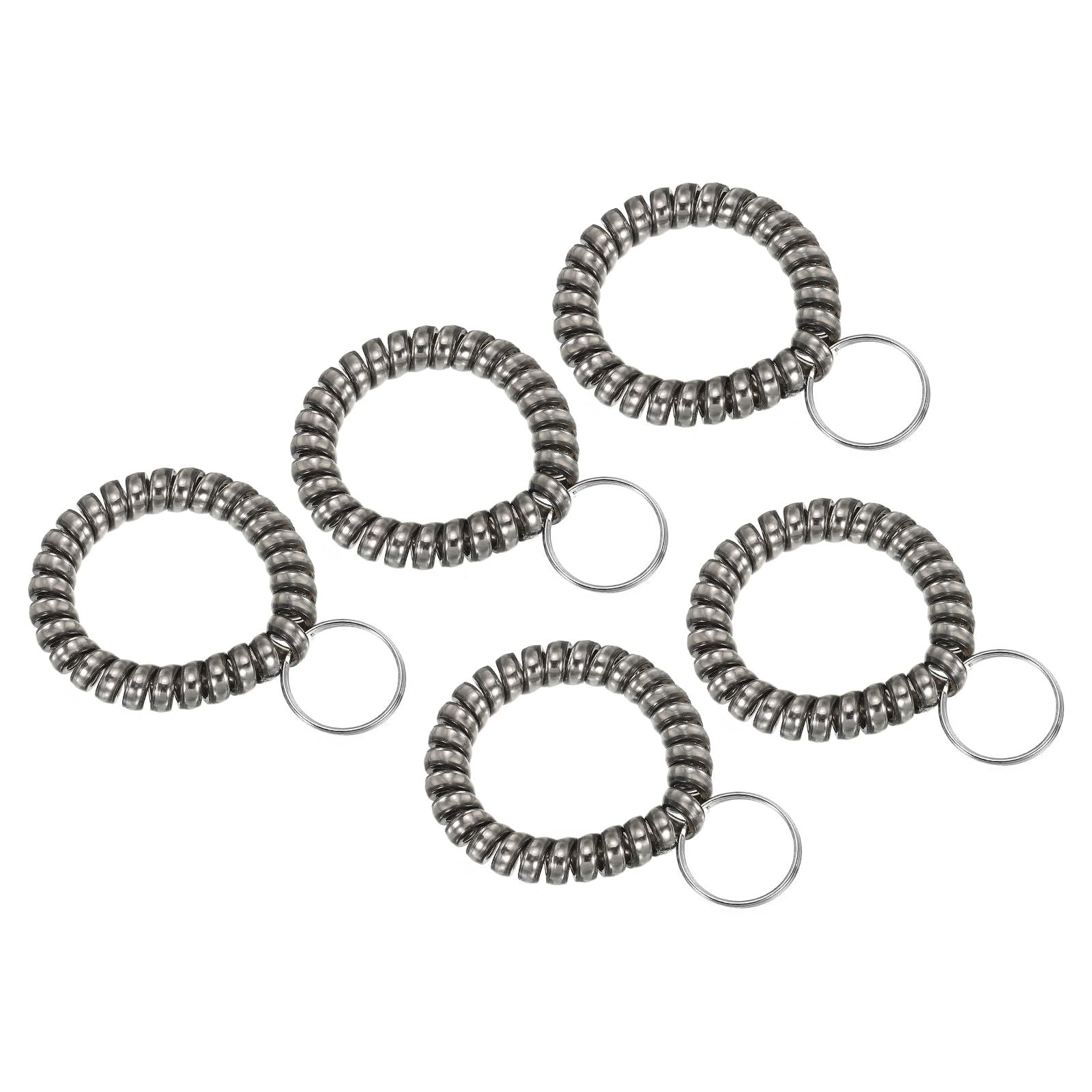 PATIKIL Stretchable Wristband Wristlet Keychain, 5 Pack TPU Spiral Wrist Coil Key Ring Holder for Outdoor Sport Gym Pool Sauna ID Badge, Metallic Black