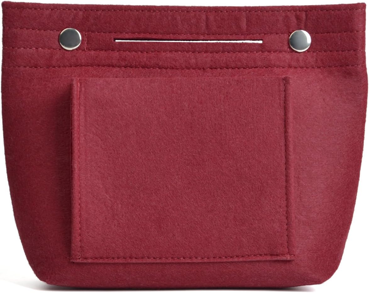 Women's Bag Purse Organiser Insert Felt Handbag Organizer Organizer Liner Travel Storage Cosmetic Pockets Bag in Bag Cosmetic Pouch, 8 Colors (WineRed)