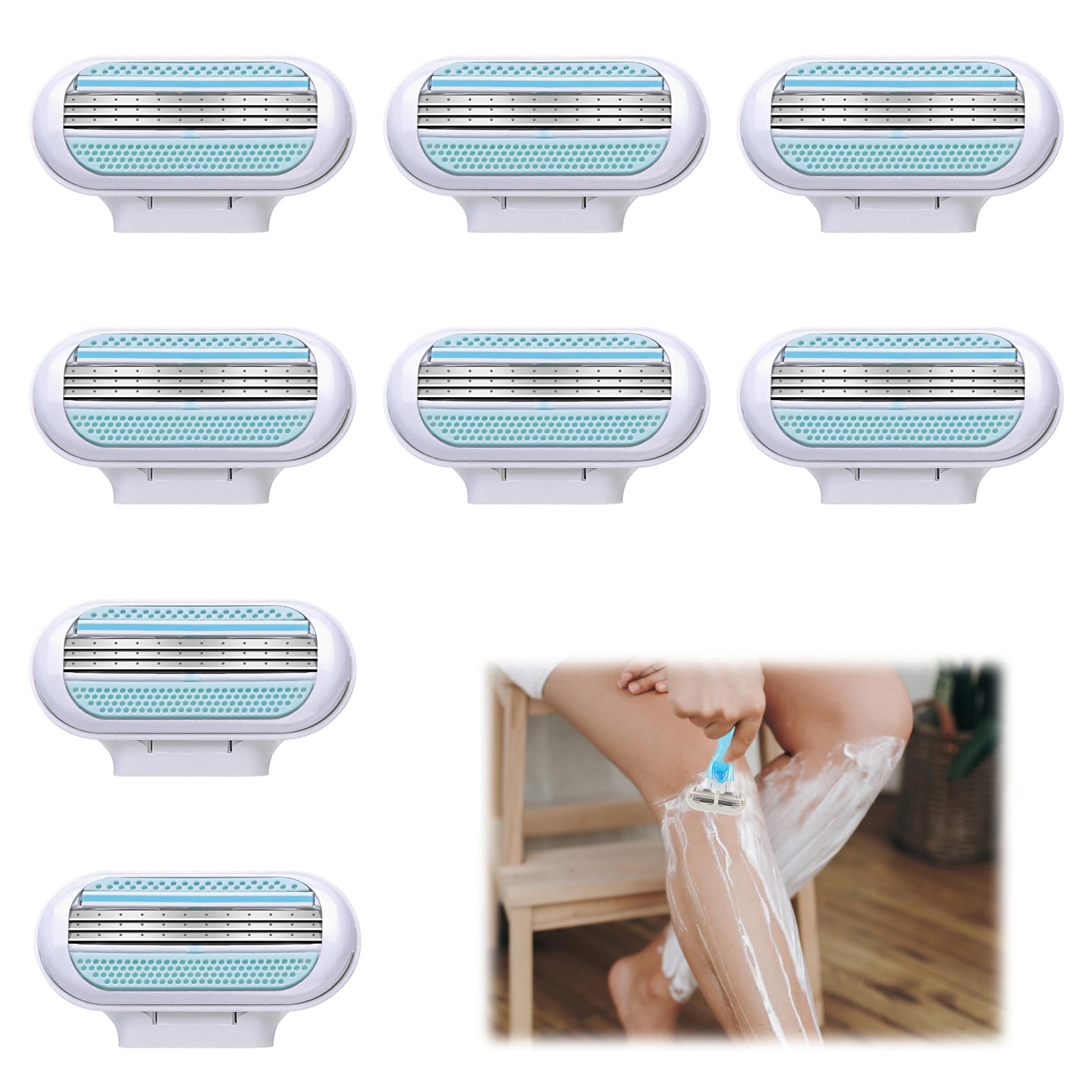 8Pcs Replacement Razor Blades for Gillette Venus Extra Smooth Women's Razor Blades Refills 3 Layer Blade for Comfort Washable Easy to Replace Effortless Glide for Bathroom Beach Party Gifts(Blue)