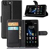 DOOGEE X5 H&uuml;lle, Vikoo aufklappbare, aufstellbare Etui-H&uuml;lle mit eingearbeiteten Kreditkartentaschen, Premium Litchi Stria PU-Leder Etui-Schutzh&uuml;lle f&uuml;r DOOGEE X5(schwarz)