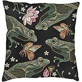 Duduho Cozy Throw Pillow Cover Vintage Frogs Lotus Flowers and Butterfly Decorative Square Pillowcase Throw Cushion Case for Bedroom, Living Room, Sofa, Couch and Bed, 18 x 18 Inches