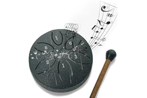 TWODEER Steel Tongue Drum Rain Chime - 3 Inch, 6 Notes, Waterproof, Mini Handpan Drum (Leaf Black)