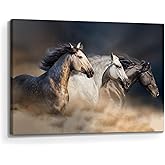 Animal Horse Canvas Wall Art: Galloping Horses Picture Farm Wildlife Photography Painting Print Equestrian Artwork Decor for 