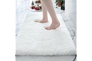 Disolla Small Bathroom Rugs 17x24 Non Slip White Fluffy Bath Mat for Bathroom Floor Machine Washable Plush Luxury Bath Rug for Tub Soft Shaggy Absorbent Shower Mat