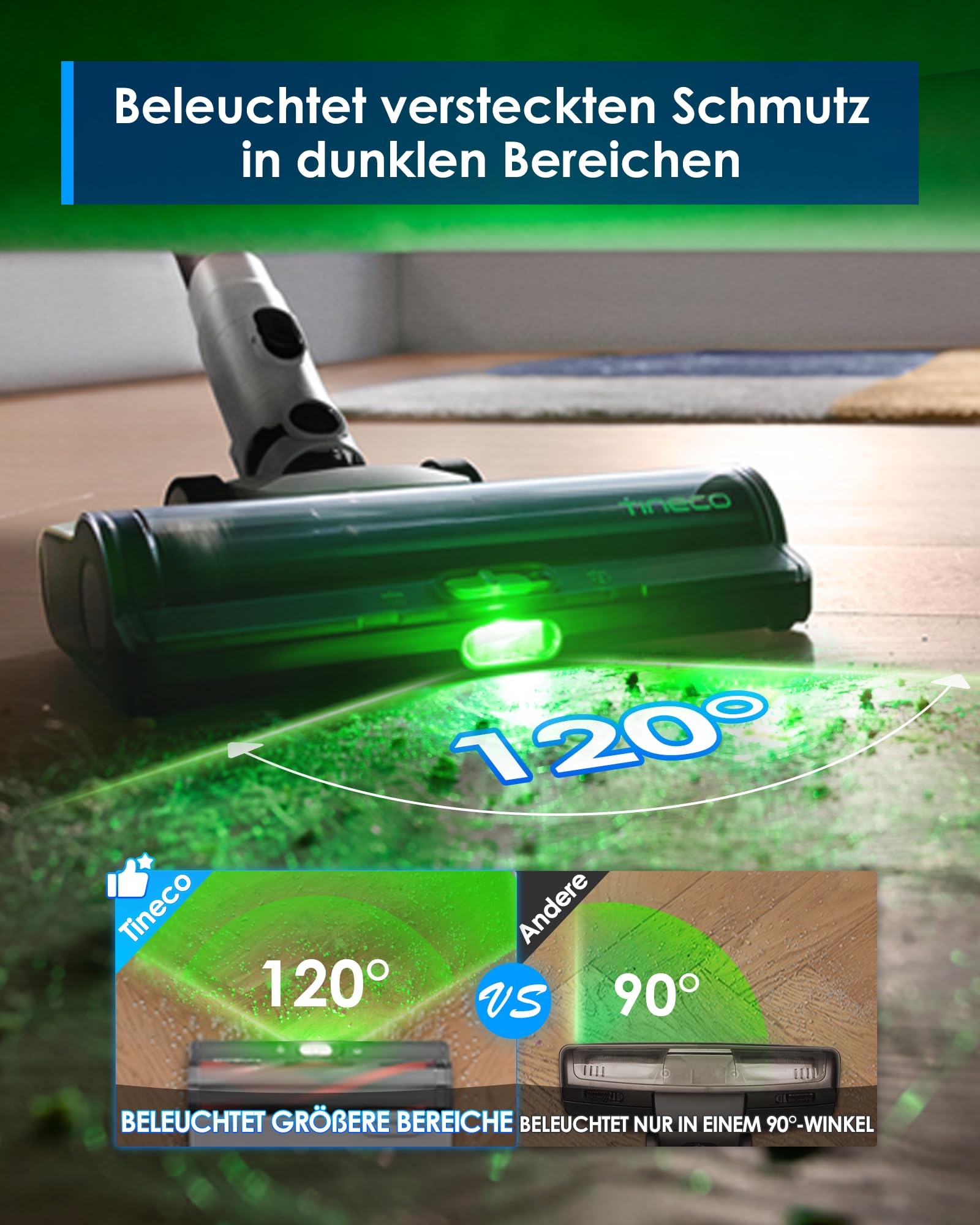 Tineco Pure ONE A50S Plus Kabelloser Akku Stabstaubsauger, Flex Akkusauger 70 Min., 3DSense Power Bürste, PureCyclone Technol. 1L Staubbehälter, 185W Saugleistung für groben Schmuze & Tierhaare 2