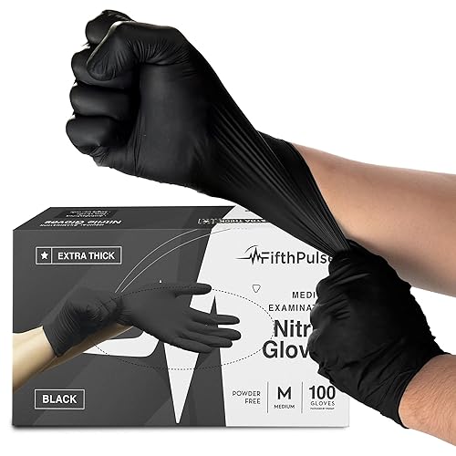 Disposable Black Nitrile Gloves Medium 100 Count Extra Thick