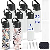 Draheri Sublimation Sports Water Bottle Blanks, 22 oz Sublimation Tumblers Bulk, Stainless Steel Insulated Tumblers with Leak Proof Lid and Portable Handle, Individually Boxed (8 Pack)