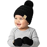 Funky Junque Cozy Infant Pom Pom Beanie & Fleece Lined Mitten Winter Set