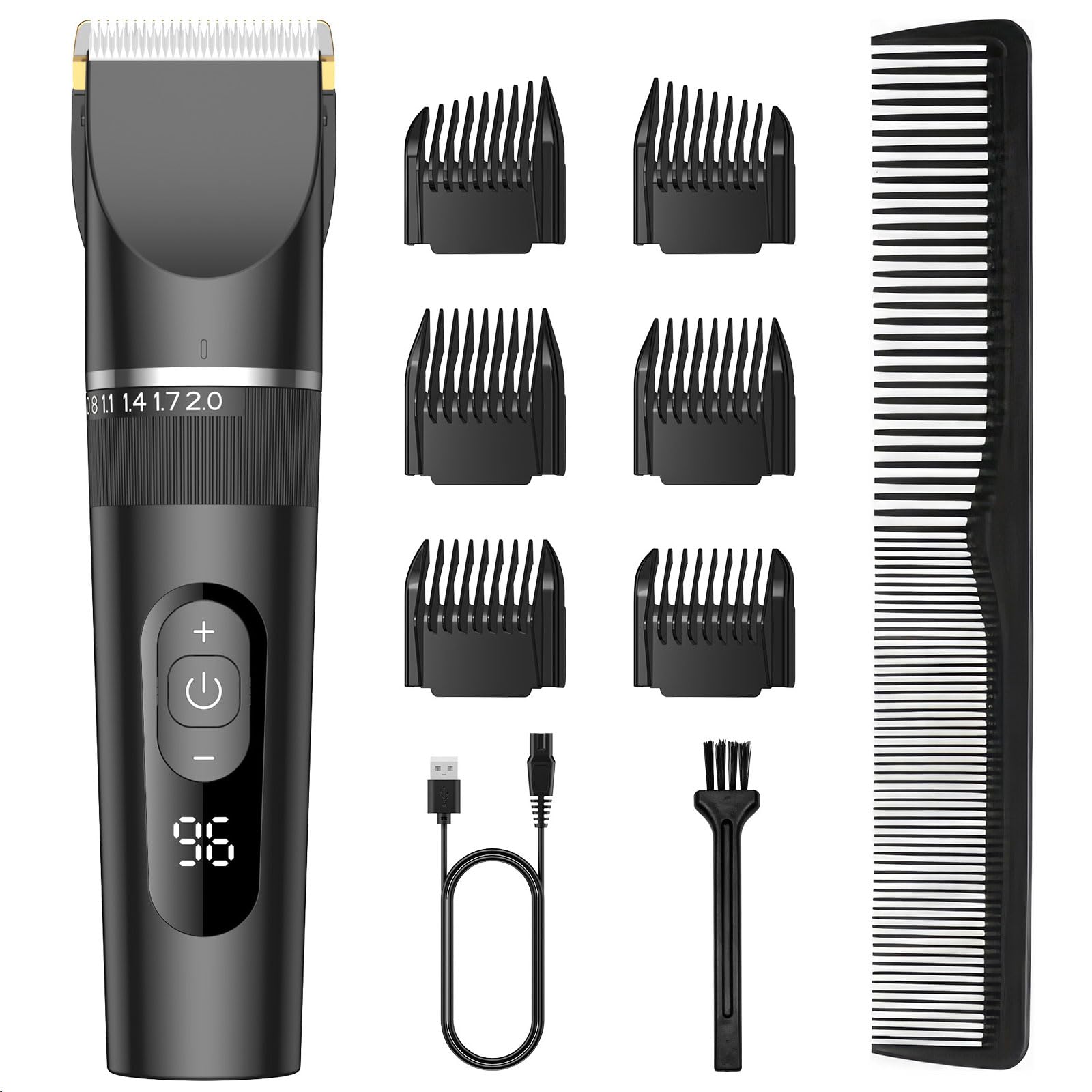 バリカン 2025新登場 USB充電式 ヘアーカッター 電動バリカンメンズ 5段階刈り高さ調節 3段階スピード LEDディスプレイ 大容量バッテリー 自動研磨 6種類ガイドコーム 低騒音 IPX7防水 コードレス 子供 家庭用 散髪用 業務用 セルフカット 坊主 ツーブロック 軽量商品画像