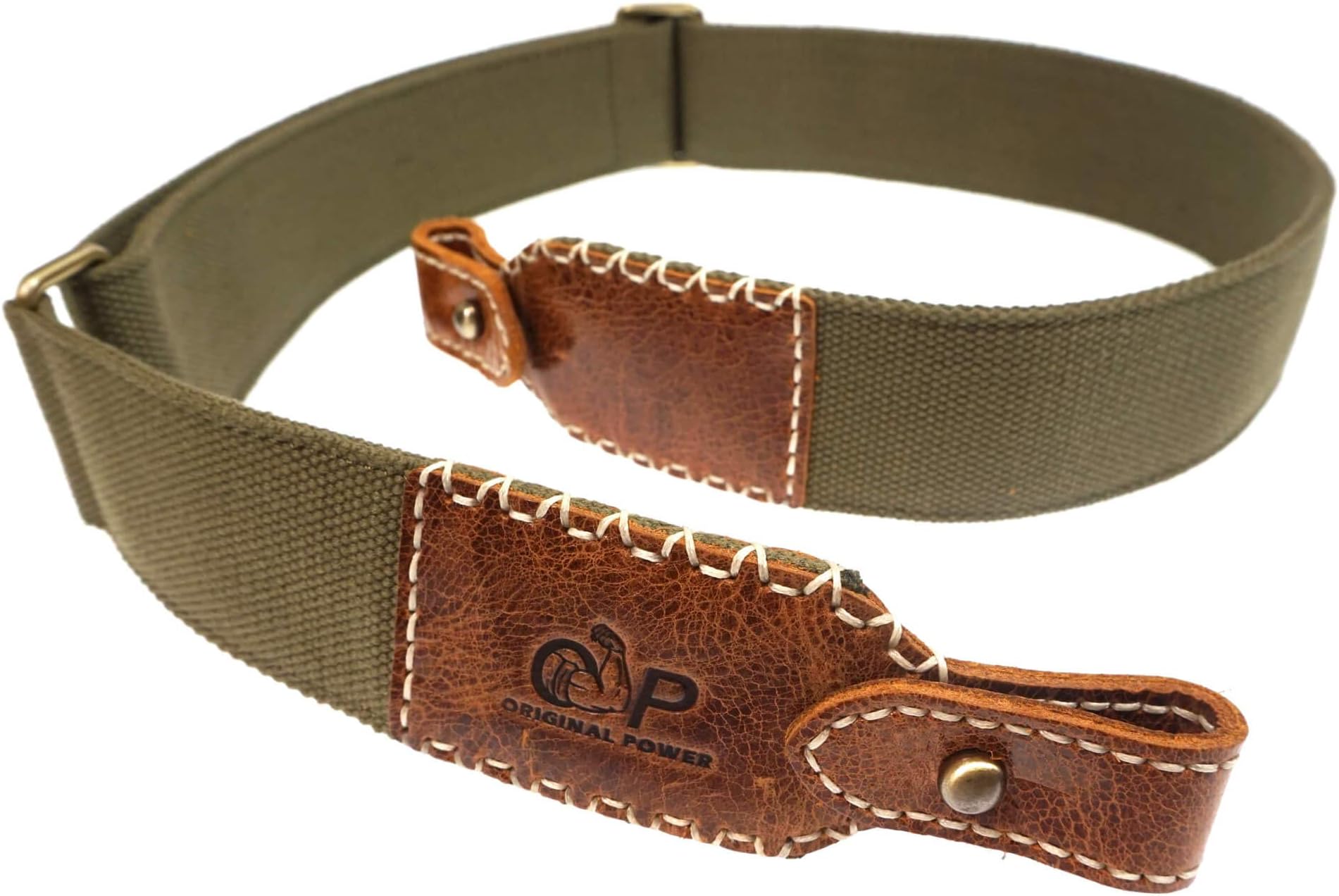 op original power Cotton Webbing with Hand-Stitched Leather Rifle Sling, Multi-Functional Padded Gun Shotgun Carry Straps
