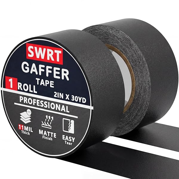 SWRT GAFFERS TAPE 2 INCH X 30 YARDS, 2 PACK (60 YARDS TOTAL), 11 MIL GAFFER TAPE BLACK, MATTE STAGE TAPE WITH STRONG ADHESION, RESIDUE-FREE REMOVAL, NON REFLECTIVE FOR PHOTOGRAPHY, FILM, FLOOR MARKING