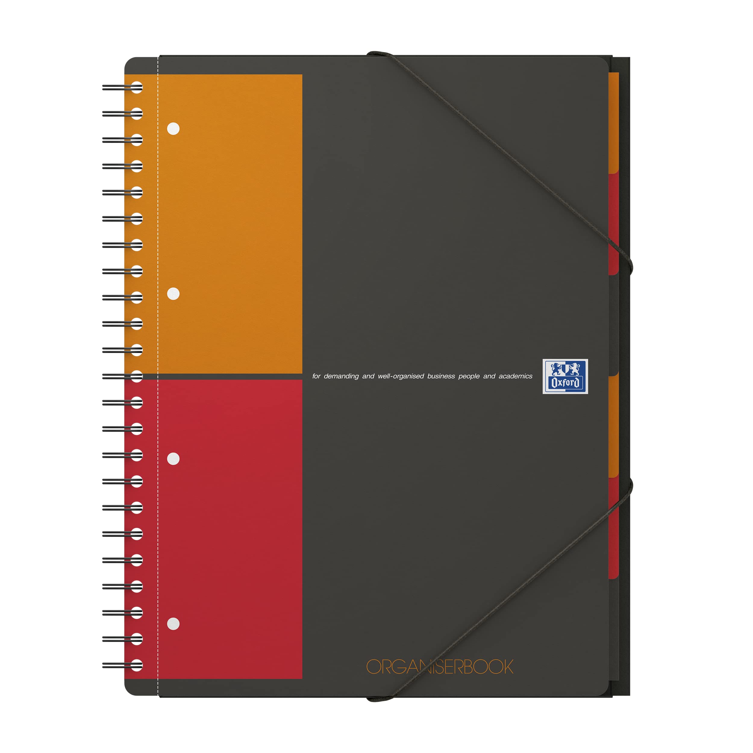 OXFORD 100102777 Organizer Book International A4 + Checkered 160 sheets with elastic patch tab and document pocket gray - clever organization for managers and executives — image 1