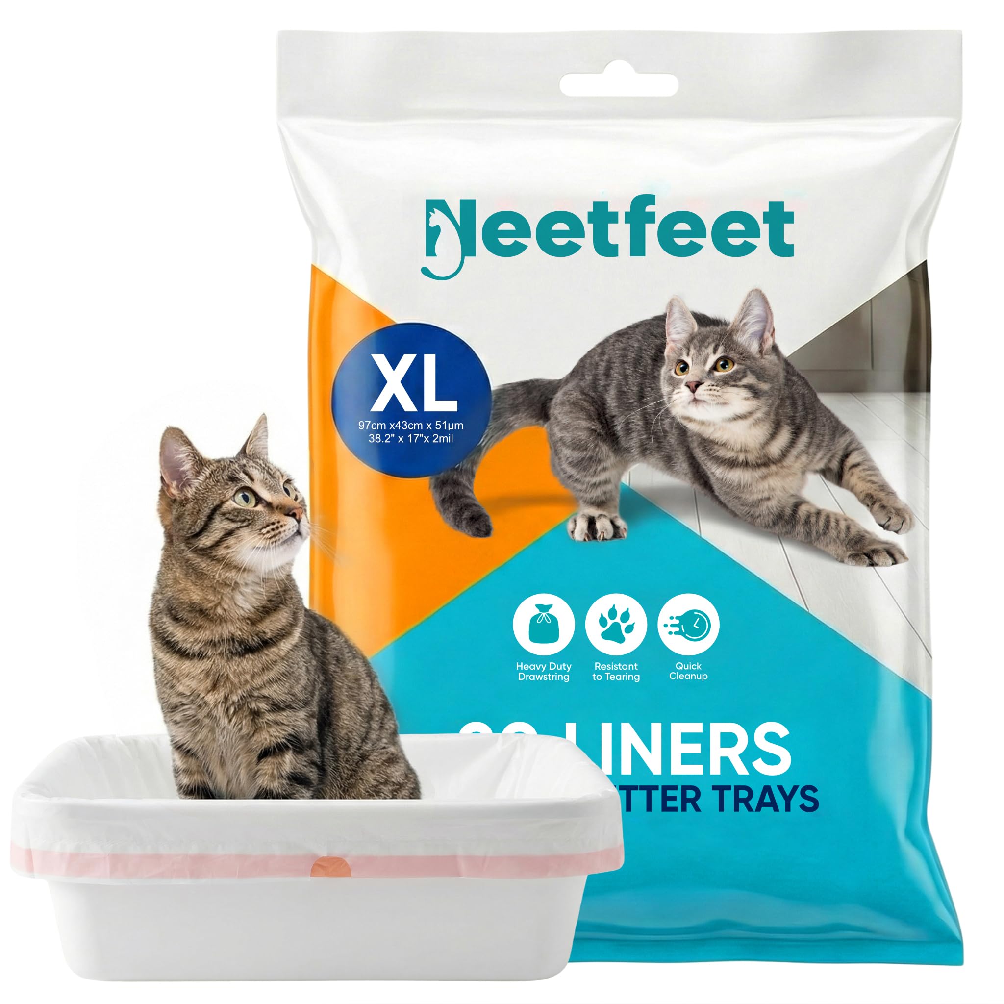 20x Extra Large Cat Litter Tray Liners with Drawstrings, 97x43cm Scratch Resistant and Leak Proof Plastic Bags Heavy Duty Litter Tray Bags for Large Cat Litter Box, 2 Mil Thickness