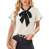 Avanova Women Color Block V Neck Short Sleeve Blouses Shirts Work Elegant Dressy Tops