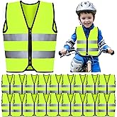 Unittype 20 Pcs Kids Reflective Safety Vest High Visibility Children Neon Vest with Zipper Construction Traffic Vest with Reflective Strips for Kids Aged 3-10, Cycling, Running, Green