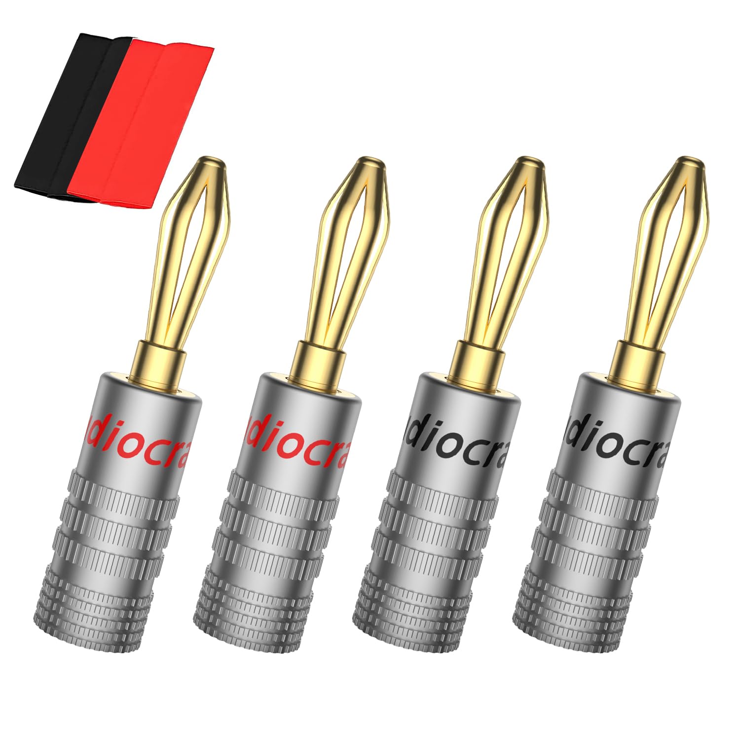 Audiocrast 4Pcs 24k Gold Plated Banana Plug 8AWG-20AWG Gauge Size 4mm for Speakers Amplifier Hi-Fi AV Receiver Stereo Home Theatre Audio Wire Cable Screw Connectors