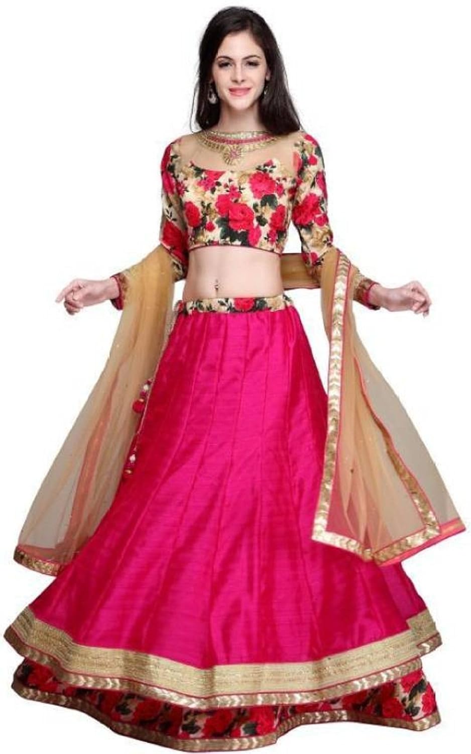 pratham creation women's cotton unstitched lengha choli (pink)