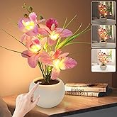 Strackvial Artificial Flower Night Light, Touch Stepless Dimming USB Rechargeable Pink Orchid Flower with Vase Lamp, LED Desktop Decorative Landscape Lights for Festival Party Home Decor (Pink)