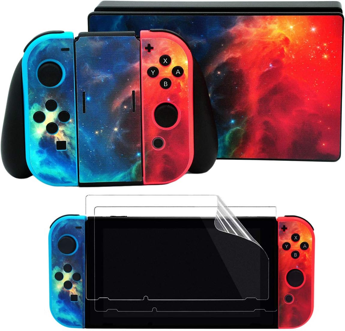 Taifond Decals Stickers Set Faceplate Skin +2Pcs Screen Protector for Nintendo for Switch Console & Joy-Con Controller & Dock Protection Kit (Starlight)