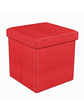 Story@Home Folding Collapsible Ottoman Foot Rest Stool for Home Living Room, Drawing Room, Balcony, Bedroom Decor Cloth Sundries Storage Organizer Cum Box - Faux Linen, Red