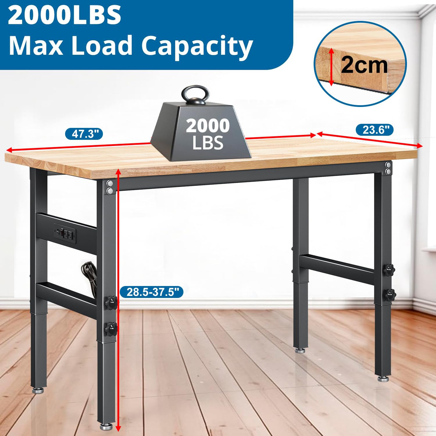 Mua Work Bench, 48" Adjustable Height Work Table, Heavy Duty Oak Wood ...