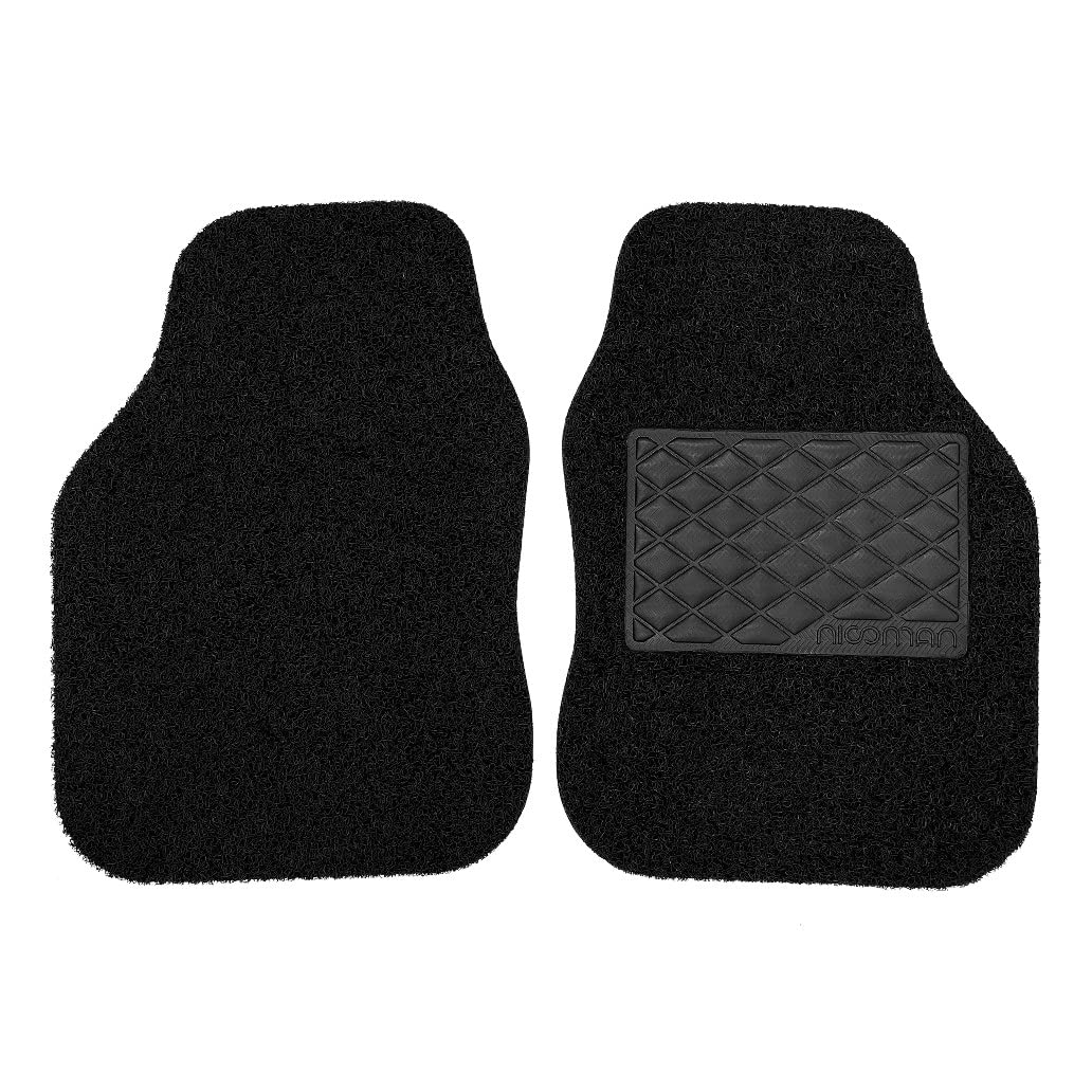 Nicoman Universal Non-Slip Dirt-Traper Jet-Washable Car Mat(BLACK, Front Set 2-Piece)
